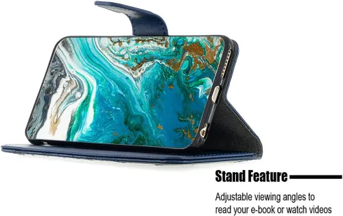 Miniatura 2 de jioeuinly Funda compatible con Celular Kalley Element 5+Plus Funda para teléfono con soporte con tapa de costura estilo cartera Funda azul