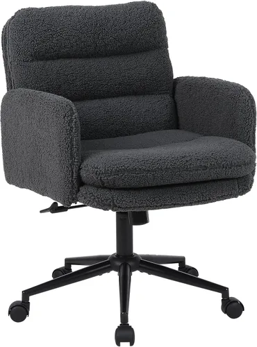 Miniatura 9 de Youhauchair Silla tapizada para oficina en casa, cachemira sintética, moderna, respaldo medio, silla de escritorio con ruedas, ergonómica, altura