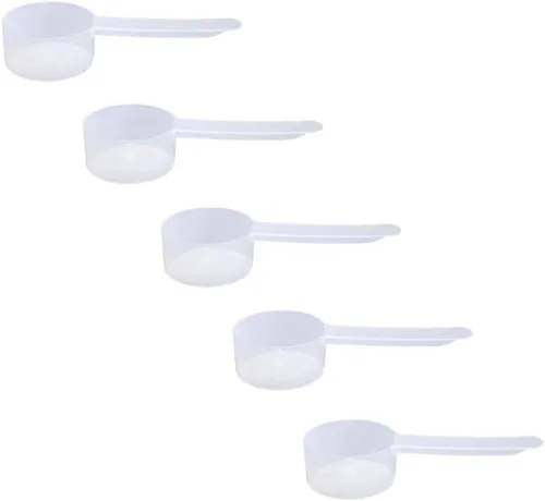 Miniatura 71 de Conjunto de 5 cucharas medidoras de plástico, 6 cucharadas (90 cc 3/8 taza 3 oz. 90 mL) con mango largo para polvos, gránulos, café, comida