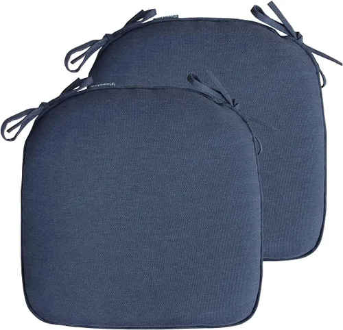 Cojín para silla antideslizante para exteriores, cojines de asiento para silla de comedor en forma de U con lazos, 14 x 14 pulgadas, juego de 2 Azul