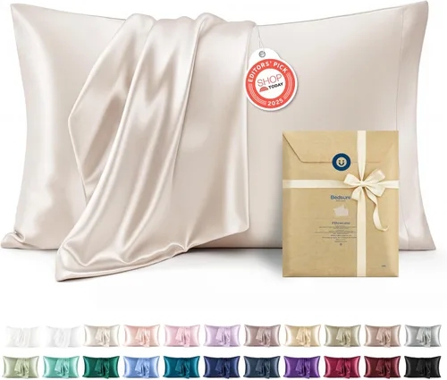 Miniatura 13 de Bedsure Paquete de 2 fundas de almohada de satén similares a las fundas de almohada de seda tamaño estándar, funda de almohada para mujeres que 01