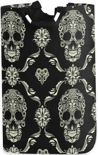 visesunny Cesta plegable para ropa sucia con diseño de calavera, color negro, grande, de tela Oxford, organizador de juguetes con asa para baño,