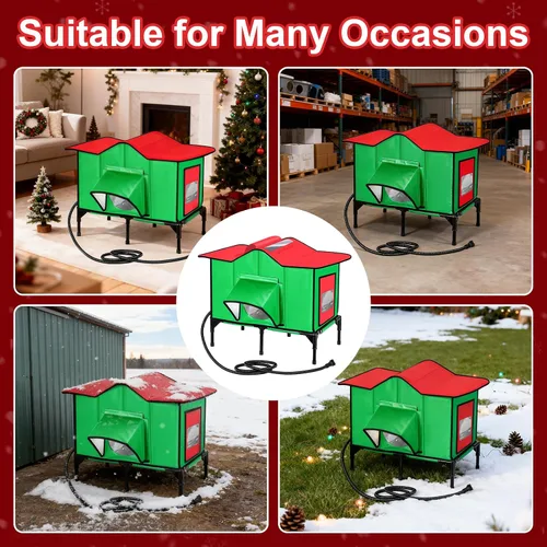 Miniatura 7 de Casa climatizada para gatos al aire libre resistente a la intemperie con almohadilla térmica extraíble para invierno, refugio aislado exterior
