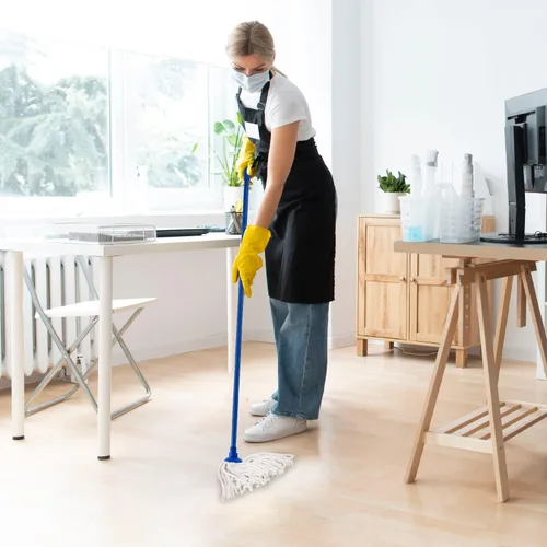 Miniatura 9 de Superio Trapeador de hilo de algodón para limpieza de pisos de madera dura para el hogar, cocina, baño, limpieza de oficina, azul resistente