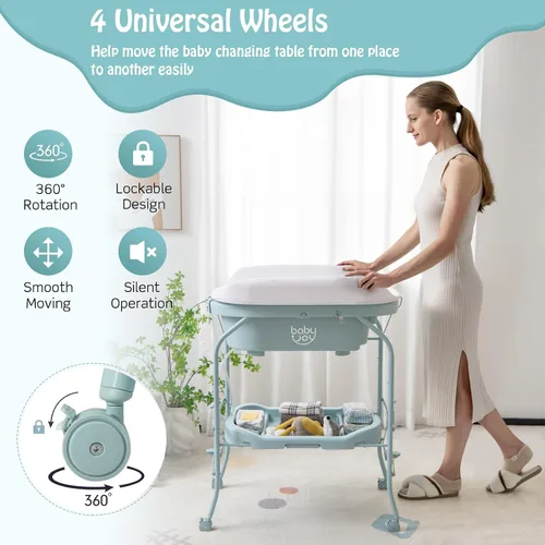 Miniatura 4 de BABY JOY Bañera para bebé con cambiador, estación plegable para cambiar pañales con bandeja de almacenamiento, almohadilla impermeable, organizador
