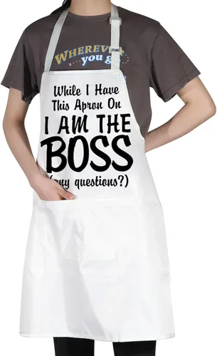 Miniatura 4 de G2TUP Delantal de cocina con texto en inglés «The Real Boss Apron While I Have This Apron On I Am The Boss», regalos de chef