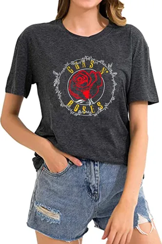 Miniatura 3 de Women Guns N' Roses Graphic Print Shirt Top Vintage Rock Music Tee Shirt Funny Letter Print Short Sleeve Band Shirt