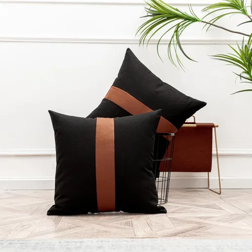 Miniatura 6 de Juego de 2 fundas de almohada negras y marrones de 18 x 18 pulgadas, fundas de almohadas modernas con rayas estilo granja para sofá, sala de estar