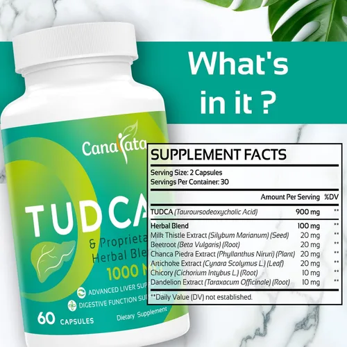 Miniatura 4 de TUDCA Suplementos de apoyo hepático de 1000 mg - 60 cápsulas veganas, sales biliares TUDCA con mezcla de hierbas de cardo mariano para limpiar