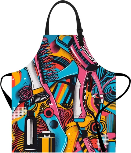 Miniatura 18 de Delantal divertido con bolsillo para mujeres y hombres, delantal de cocina ajustable para barbacoa y horneado con lindos animales y flores