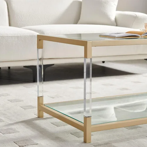 Miniatura 9 de AGV LIGHTING Mesa auxiliar BLEVIO 202205, mesa de centro de doble capa de diseño moderno, perfecta para el espacio vital, parte superior de vidrio