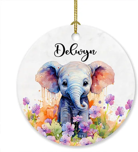 Adorno de elefante de Navidad 2025, lindo adorno de elefante personalizado para árbol de Navidad, adornos de elefantes florales para bebés, regalos