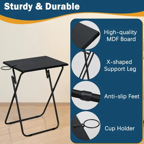 Miniatura 4 de LOFTEY Mesa con bandeja de TV, mesa plegable para TV, mesas de TV portátiles para sala de estar, mesa auxiliar plegable resistente para comer