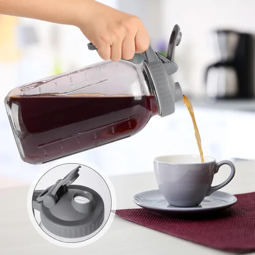 Miniatura 3 de Cafetera helada en tarro de cerveza fría, vidrio duradero, 64 onzas (2 cuartos de galón/1.9 litros), con asa y filtro de acero inoxidable para café
