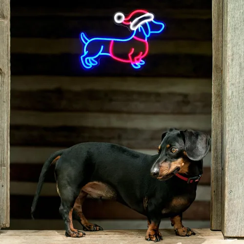 Miniatura 7 de Letrero de neón de perro salchicha con sombrero de Navidad, letrero LED de neón de perro salchicha, luces de neón de perro salchicha