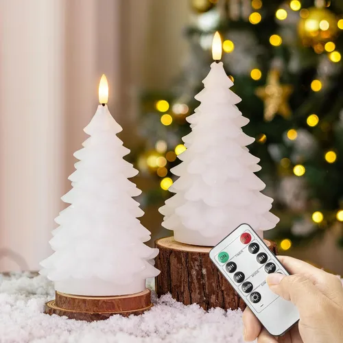 Miniatura 13 de Velas de Árbol de Navidad con Control Remoto, Velas Navideñas Sin Llama con Cadena de Estrellas de Hadas Incorporadas, Velas Operadas por Batería