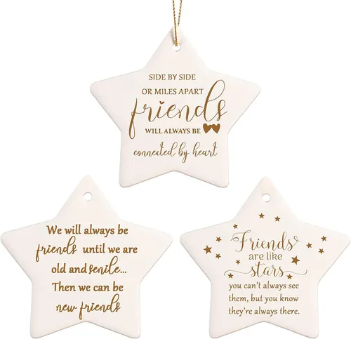 Adorno navideño de cerámica con forma de estrella, para escuela secundaria, universidad, decoración de árbol, adorno de árbol con texto en inglés