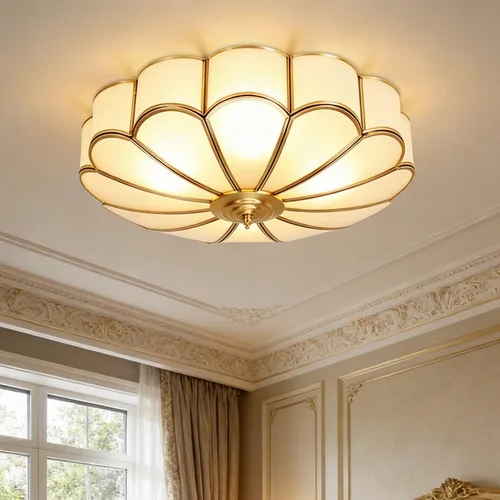 Miniatura 12 de Lámpara de techo empotrada de latón de mediados de siglo, lámpara de techo LED de latón y vidrio de 6 luces, pantalla de vidrio esmerilado, luz Flor