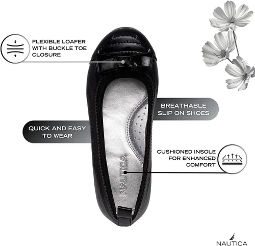 Miniatura 3 de Nautica Zapatos bajos de bailarina para niña, zapatos de ballet Mary Jane para bebés, niños pequeños y niños grandes, ligeros y cómodos