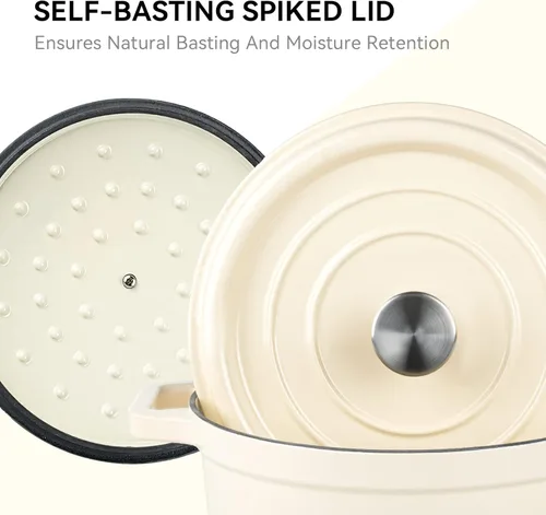Miniatura 6 de Miereirl Olla Holandesa Esmaltada de 6.5 Cuartos con Tapa, Olla Holandesa de Hierro Fundido con Asas Dobles para Hornear Pan, Cocinar, Utensilios