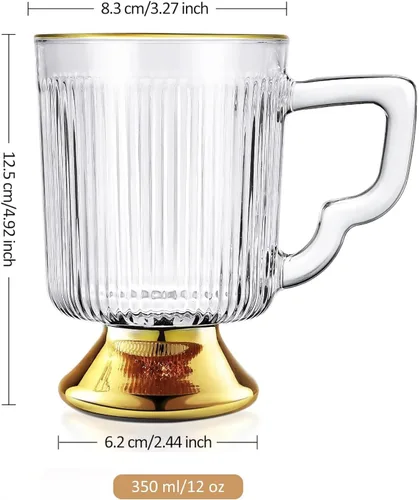 Miniatura 7 de Joeyan Tazas de café de vidrio con asa, tazas de café transparentes acanaladas vintage, tazas de café café con leche, capuchino, tazas de leche
