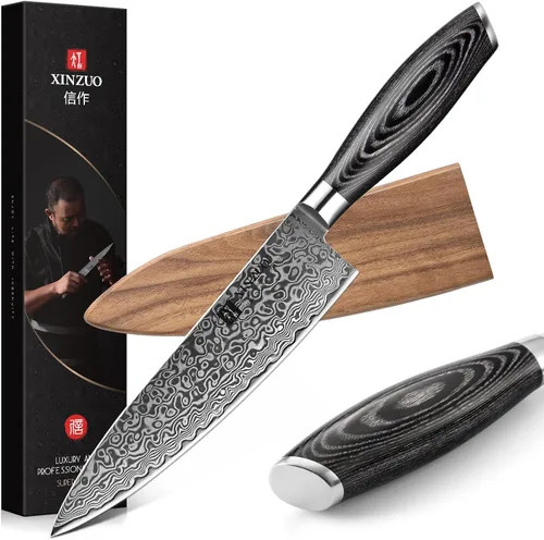 Miniatura 12 de XINZUO Cuchillo de cocina de 5 piezas, juego de cuchillos de chef profesional de acero de Damasco súper afilado con mango de madera de Pakkawood