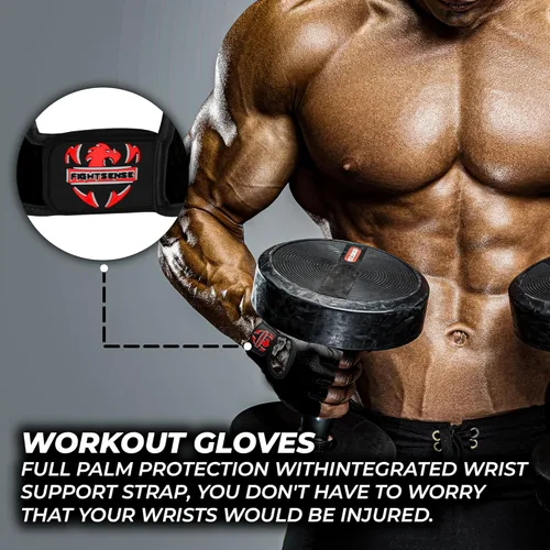 Miniatura 12 de Guantes de entrenamiento FIGHTSENSE para hombres y mujeres, guantes de levantamiento de pesas con palma acolchada de silicona antideslizante