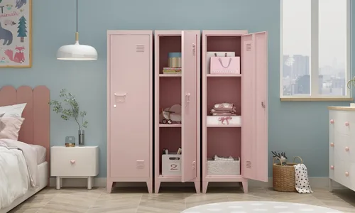 Miniatura 7 de MIOCASA Gabinete de metal para oficina en casa con puertas y estantes con cerradura para archivadores organizadores de abrigos para niños Rosa