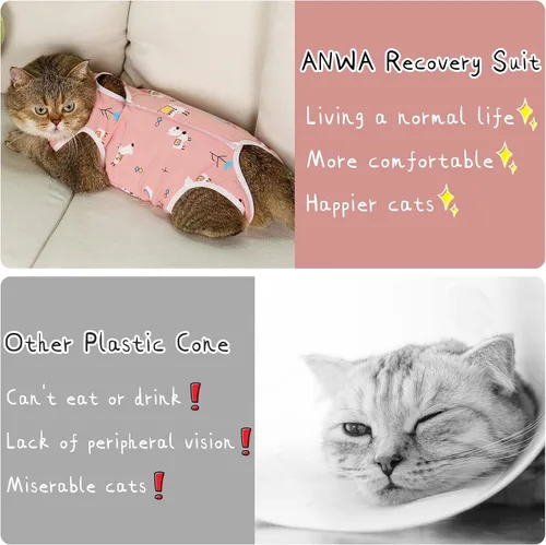 Miniatura 7 de ANWA Traje de recuperación de gato, mameluco transpirable para gato después de la cirugía, traje de recuperación de cirugía de gatito, heridas Alpaca
