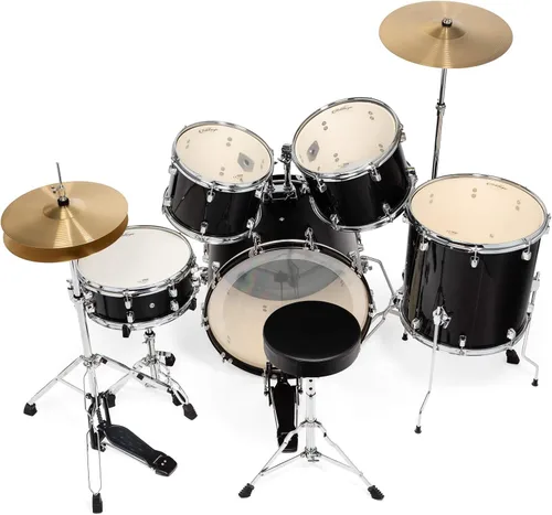 Miniatura 3 de Ashthorpe Juego de batería para adultos de tamaño completo de 5 piezas con cabezales Remo y platillos de latón de alta calidad, kit completo de Negro