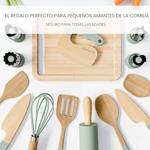 Miniatura 7 de Juego de cocina y horneado de madera para niños, herramientas de cocina seguras y reales que dan a los niños una experiencia de cocina divertida.