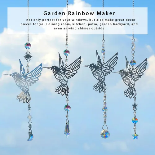 Miniatura 4 de Artilady Atrapasol Campanillas de Viento de Colibrí para Colgar en Exteriores Prisma de Cristal Atrapasoles Ventana Interior Jardín Porche Patio