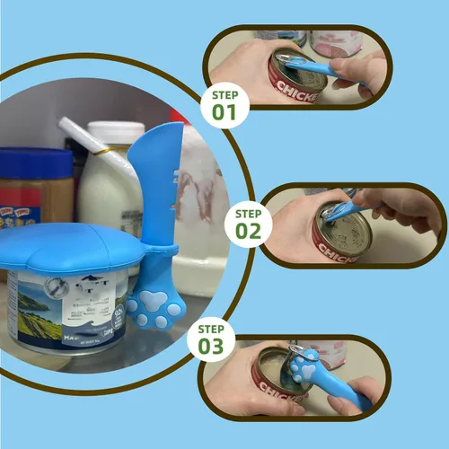 Miniatura 3 de Cuchara para latas de comida para gatos y 3 tapas de latas, bonitas fundas con forma de pata y abridor para alimentos húmedos, silicona universal