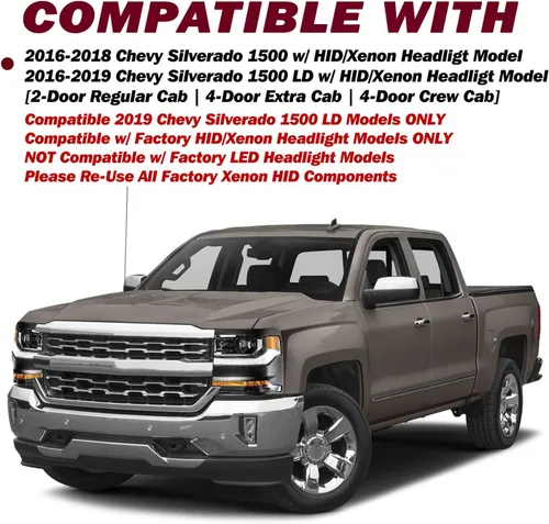 Miniatura 8 de JSBOYAT HID/Xenon para Chevy Silverado 1500 2016-2019 Conjunto de Faros Delanteros de Repuesto Proyector LED DRL Estilo OE de Fábrica Par Juego