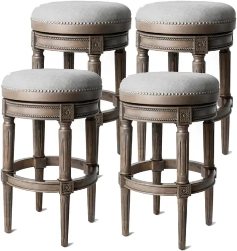 Miniatura 25 de Maven Lane Pullman Taburete de Bar de Madera Giratorio 180 Grados sin Respaldo de 30" de Altura con Ribete de Tachuelas, Acabado Blanco Alabastro