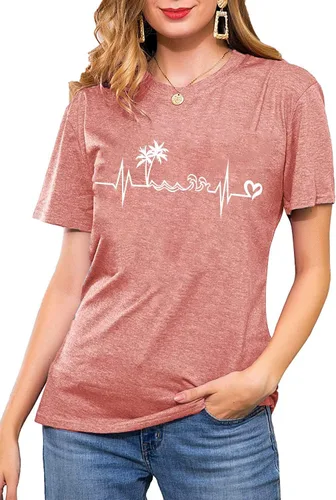 Miniatura 4 de Camiseta de manga corta con estampado de corazón para mujer, camiseta con estampado de corazón y estampado de corazón