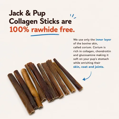 Miniatura 2 de Jack&Pup Palitos de colágeno de carne de res trenzados de 6 pulgadas para perros, masticables sin cuero crudo de larga duración Golosinas