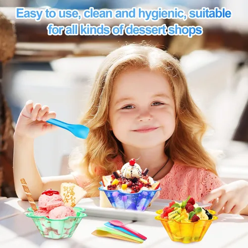Miniatura 5 de Zubebe 400 tazas de cono de nieve en forma de flor colorida de 8.45 onzas con cucharas, cuencos de plástico reutilizables para helado, tazas