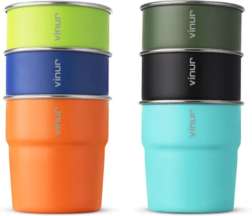 Miniatura 14 de VINUR Vasos Tumbler de Acero Inoxidable de 8 oz, Vasos de Metal Apilables para Beber para Viajes, Campamento, Exteriores, Paquete de 4