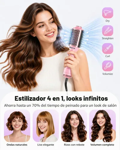 Miniatura 4 de Cepillo secador de pelo de viaje en uno, cepillo secador de pelo de doble voltaje de 120 V-240 V, cepillo portátil de aire caliente de 2 pulgadas, 4