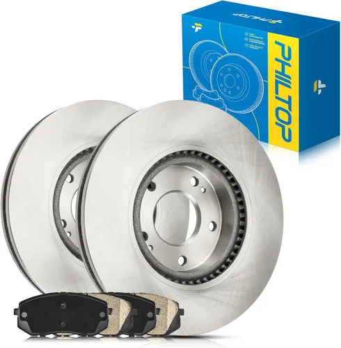 PHILTOP Kit de rotores de freno de disco ventilados delanteros de 11.8 pulgadas (300 mm) + pastillas cerámicas Compatible con Kia 2011-2016