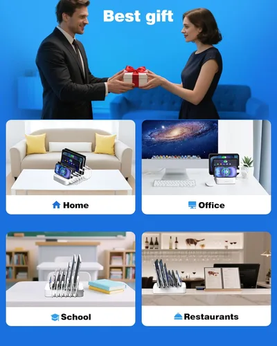 Miniatura 7 de MSTJRY Estación de carga para múltiples dispositivos: estaciones de carga USB de 6 puertos - Base de carga organizadora familiar para múltiples