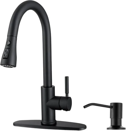 Miniatura 24 de WEWE Grifos de cocina con pulverizador desplegable, grifo de cocina de estilo granja en bronce cepillado con aceite, comercial, moderno, de arco