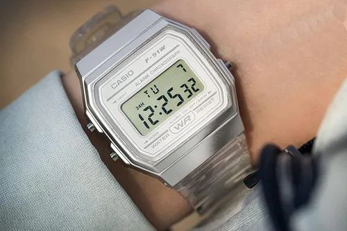 Miniatura 5 de Casio F-91WS-4EF Unisex Transparente Silicona Rosa Reloj