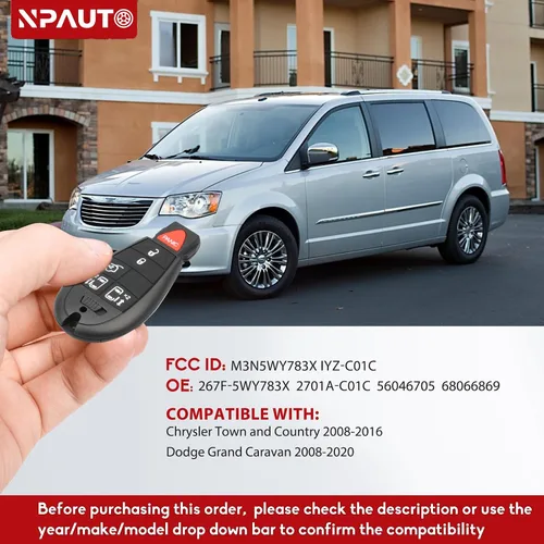 Miniatura 2 de NPAUTO Llavero de repuesto para Chrysler Town and Country 2008-2016, Dodge Grand Caravan 2008-2020 - Llavero de automóvil con control remoto