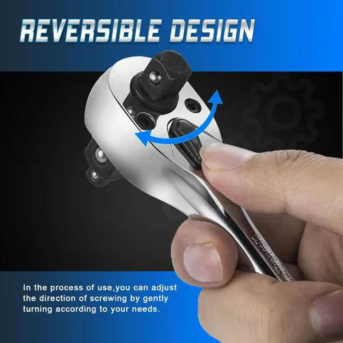 Miniatura 7 de Mango de trinquete 3 en 1,1/4", 3/8", llave de trinquete de 1/2", interruptor reversible de 72 dientes,Chapado en cromo pulido completo,Acero al