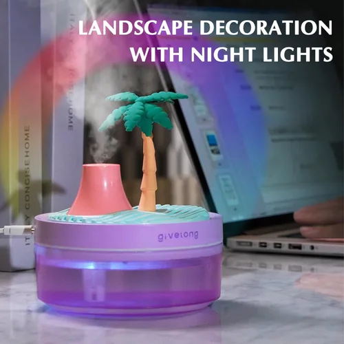 Miniatura 5 de Mini humidificador para dormitorio, humidificador de aire silencioso con decoración de paisaje para guardería, oficina, habitación pequeña y Cerezo