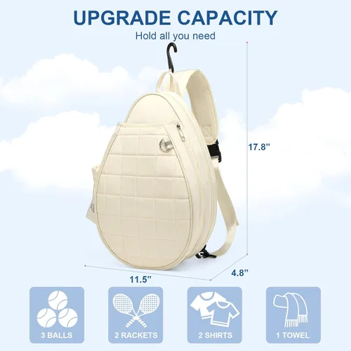 Miniatura 4 de KAVIGOR Bolsa de tenis, mochila de tenis con capacidad para 2 raquetas, bolsa cruzada acolchada, bolsas impermeables para pickleball con bolsillo