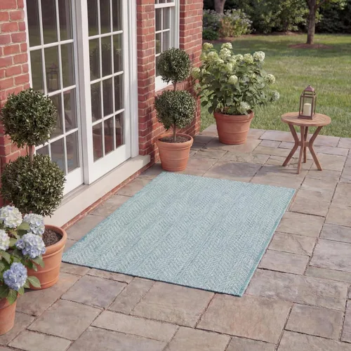 Miniatura 40 de SAFAVIEH Alfombra Lavable para Exteriores Colección Courtyard - Pasillo de 2'3" x 6'7", Azul Marino y Gris, No Desprende Pelusa y Fácil Limpieza