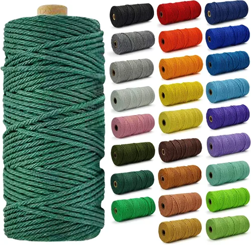Miniatura 55 de Cuerda de Algodón 8mm x 20 Yardas - Cuerda de Macramé Natural Sin Blanquear - Cuerda de Algodón Trenzada de 3 Hilos para Colgar en la Pared, Blanco
